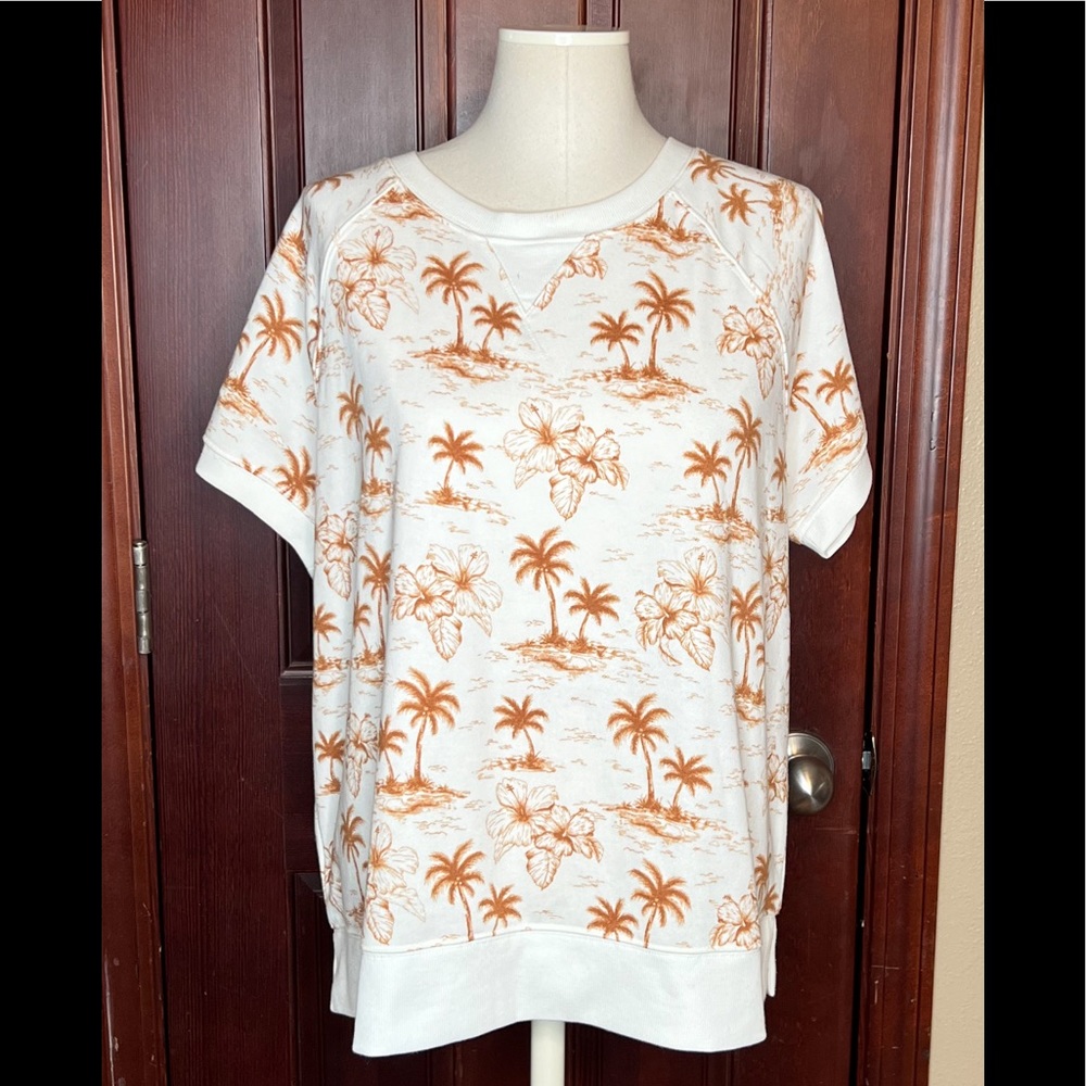 LOFT sepia toned palm tree short sleeve fleece tee
